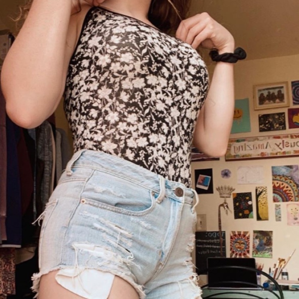 Black and white floral body suit